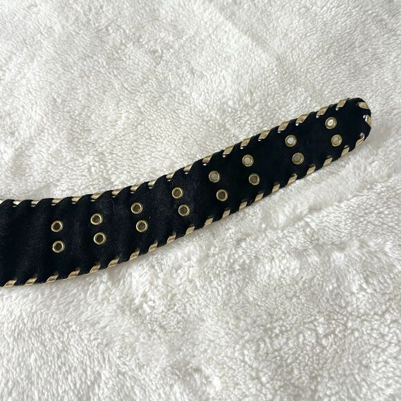 VTG It’s A Jungle Wide Black & Gold Leather Hip Boho Flower Belt Buckle main image 7